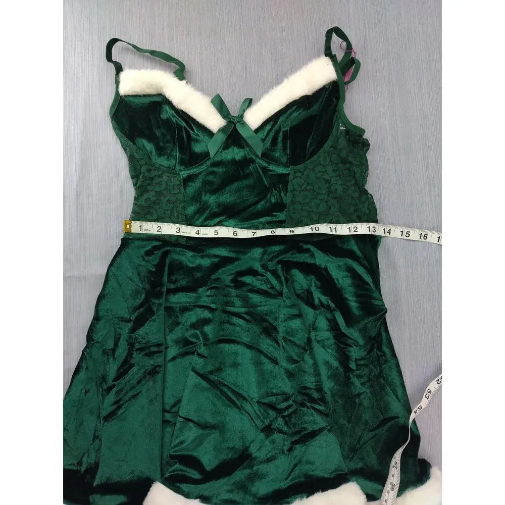 Babydoll Lingerie For Women Corset Velvet Christmas V Neck Size M